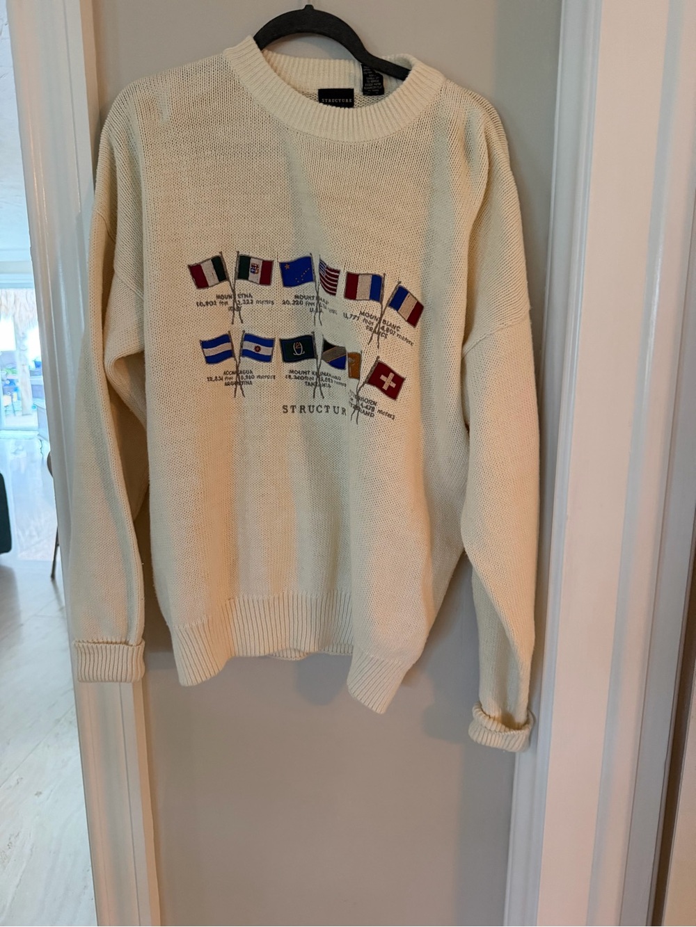 Structure Cream Crewneck Sweater with Flag Embroidery